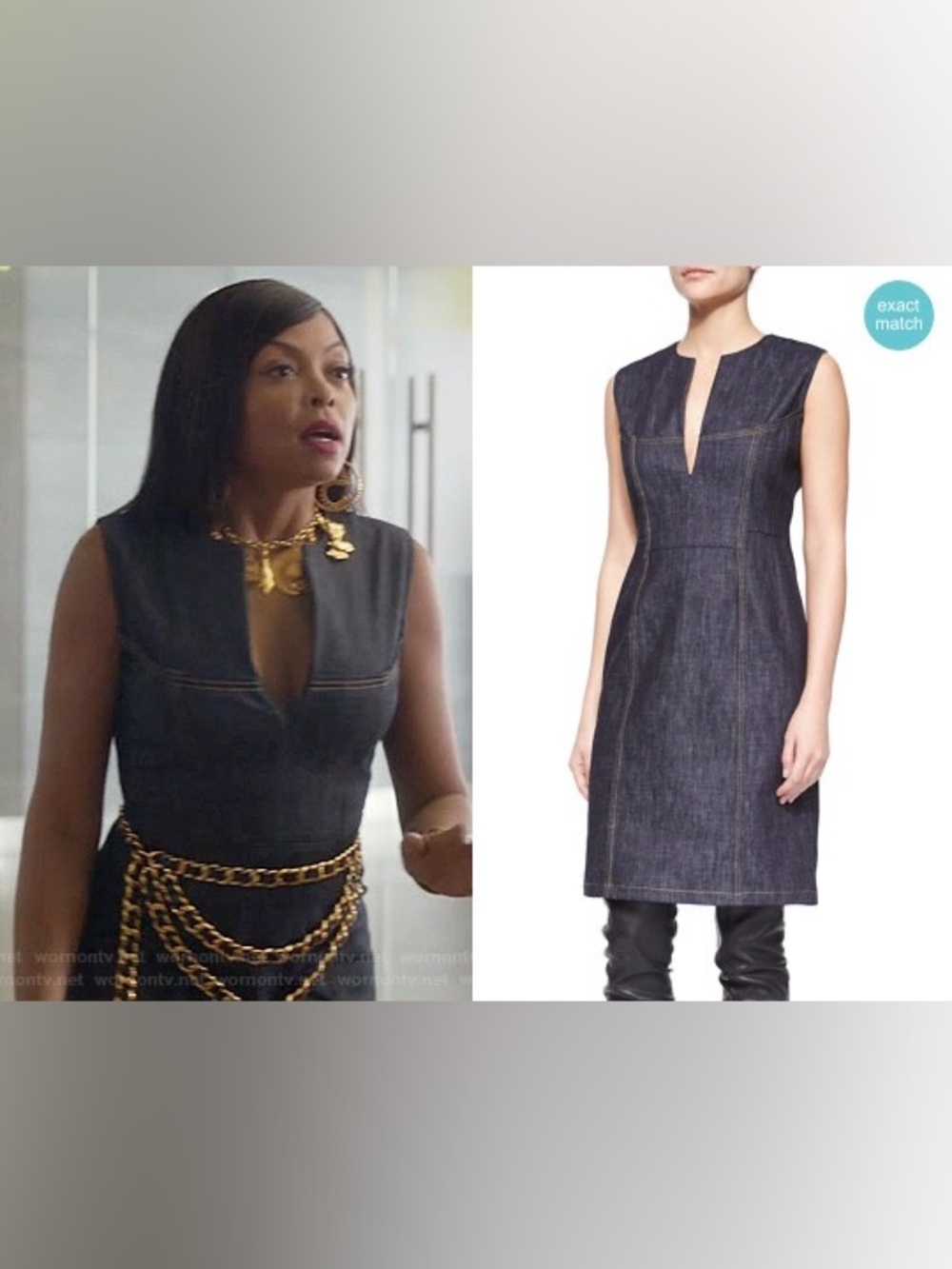 Derek Lam Denim Split-Neck Sheath Dress